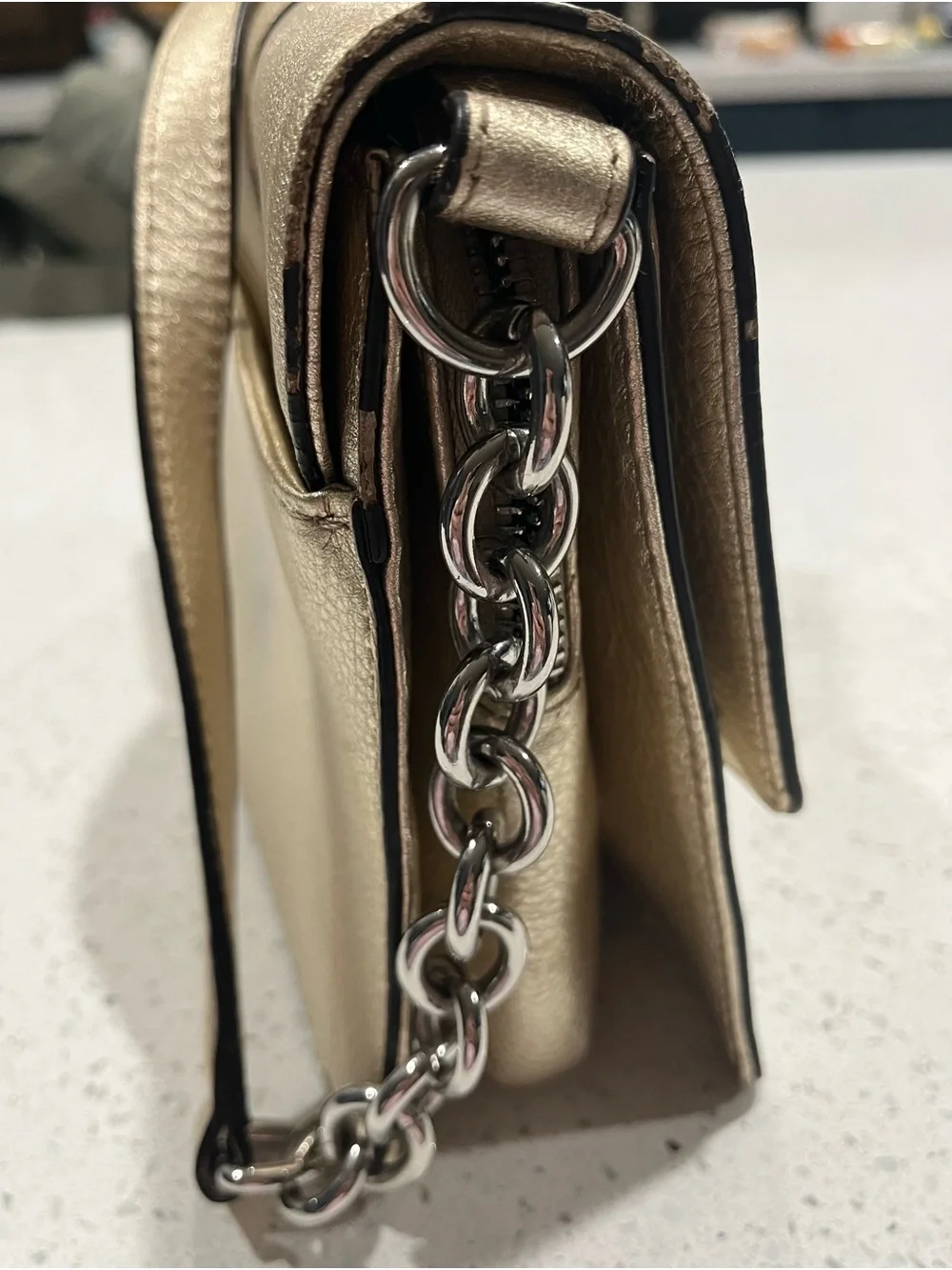 Vintage B. Makowsky Metallic Gold Leather Shoulder Bag: Leopard Print Interior